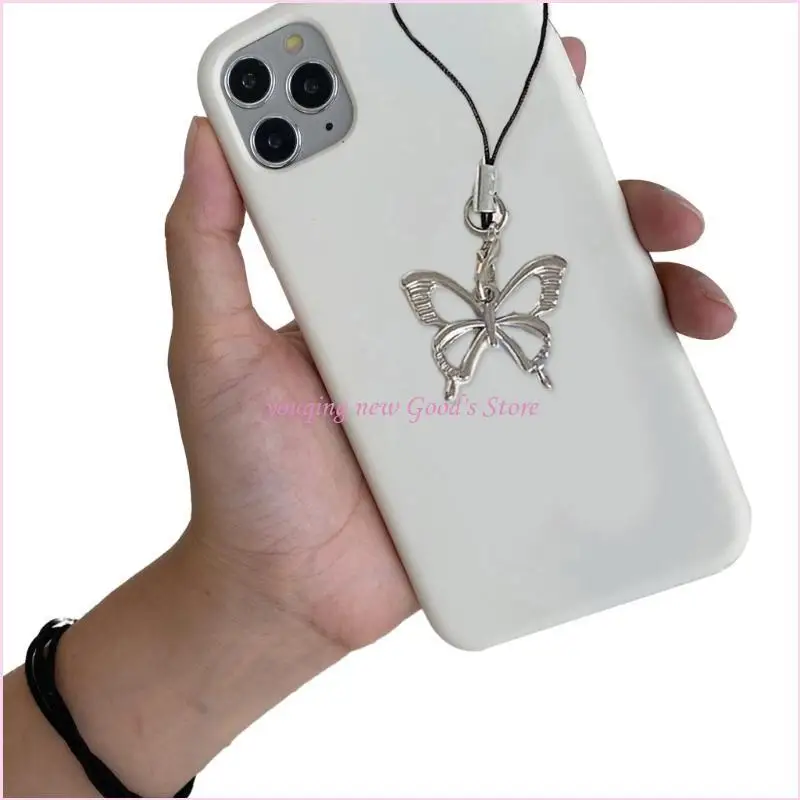 57QA Hollow Love Alloy Butterflies Tassels Phone Lanyard Female Phone Shell Pendant