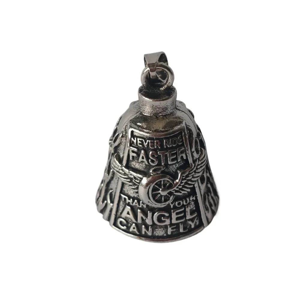Vintage 3D Design Motorrad Schutzglocke Punk Stil Flügel Design Biker Glück Charm Legierung Retro Engel Anhänger Glocke Männer