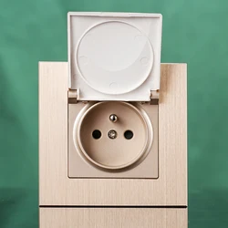 EU standard wall socket 86*86mm France socket with cover black grey gold 250V 16A aluminum brushed panel CE RoHS authentication