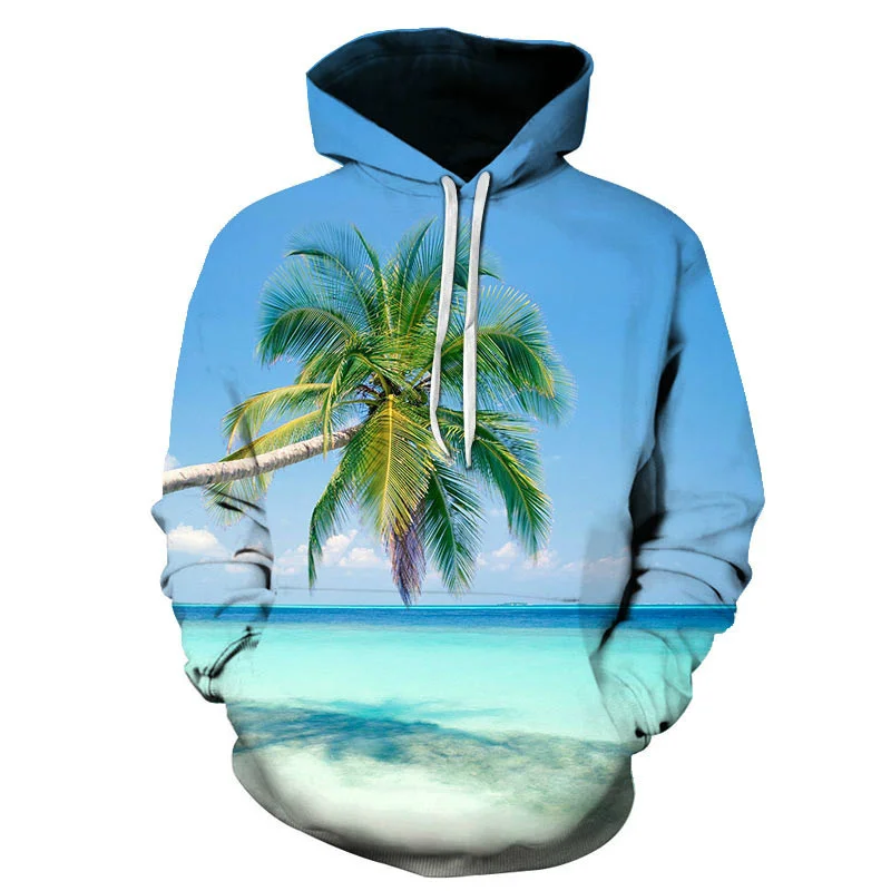 New 3D Printing Beach View Hoodies For Men Natural Landscape Graphic Pullovers Kid Fashion Funny Hawaiian Hooded Sweatshirts Top