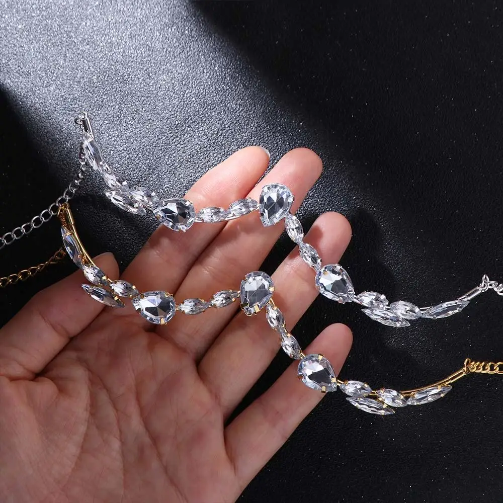 Long Rhinestone Face Chain Shiny Luxury Half Frame Glasses Chain Nose Accessories Water Drop Shape Glitter Mask Decoration Women