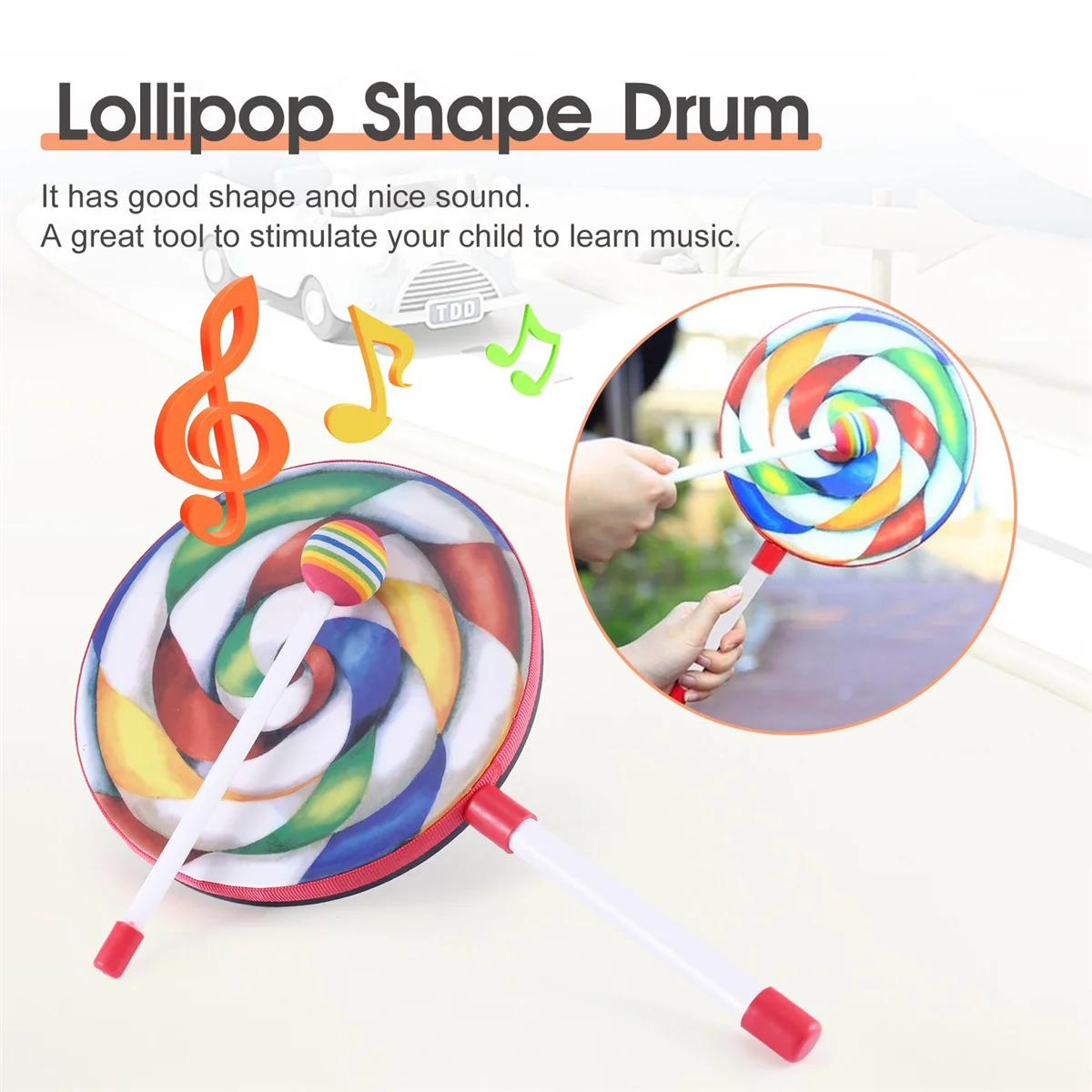 5 paczek 8-calowy bęben Lollipop z młotkiem Rainbow Color Music Rhythm Instruments Kids Baby Children Playing Toy