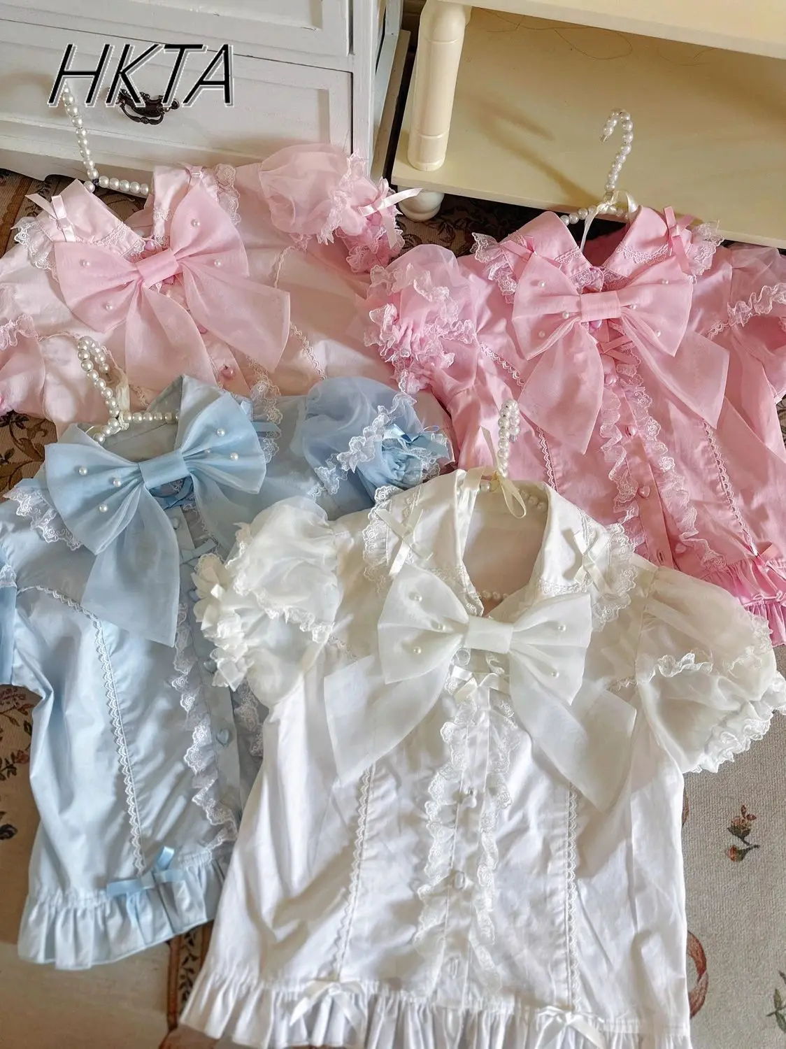 귀여운 달콤한 로리타 걸스 셔츠 2025 여름 뉴 버블 반팔 셔츠 인형 칼라 싱글 브레스트 캔디 컬러 블라우스 탑