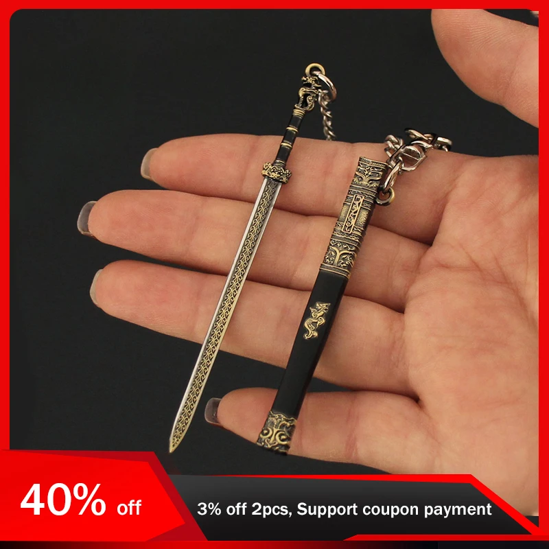 

9cm Real Steel Swords Model with Sheath Key Chain All Metal Crafts Weapon Ornament Outdoor Toys Katana Knife Collections Gifts