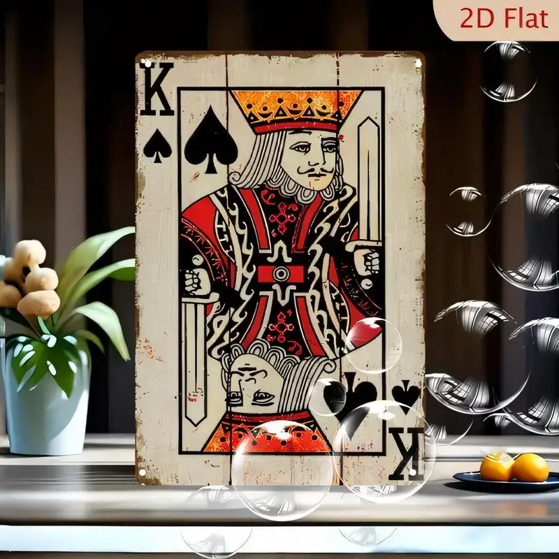 King of Spades Vintage Distressed Metal Tin Sign - Retro Playing Card Wall Art (Red/Black), Iron, Perfect for Bars/Game Rooms/Ho