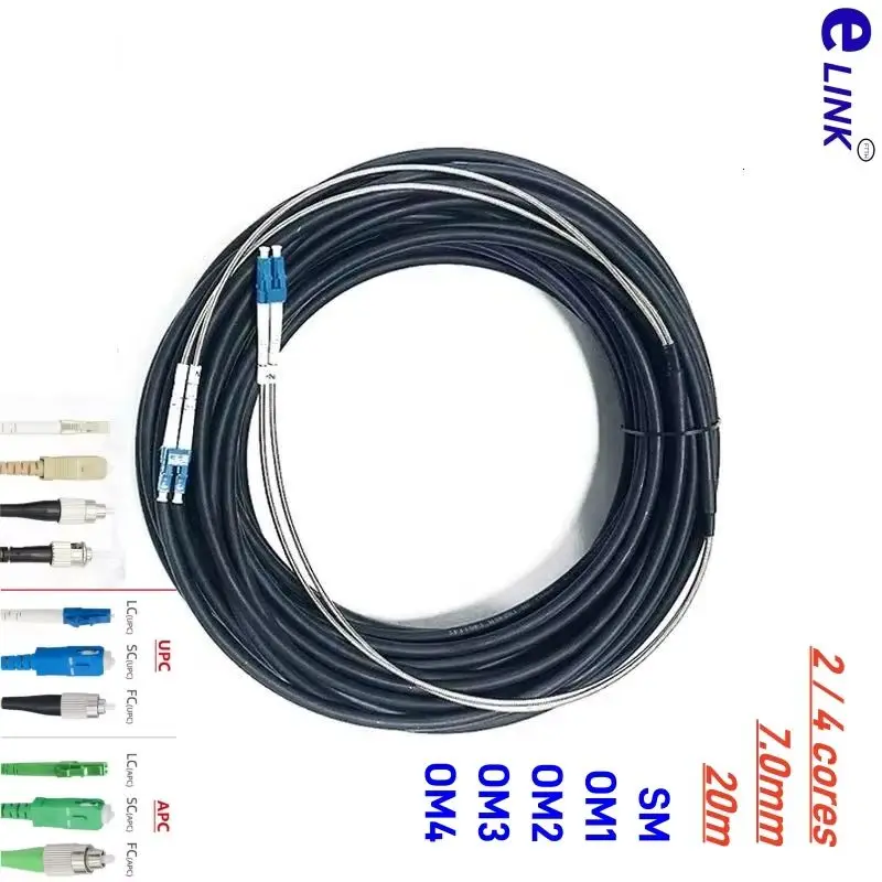 Волоконно-оптический патчкорд 2C 4C для улицы CPRI 20 мtr SM OM3 OM4 OM2 LC SC FC ST 2 оптоволокна 4-жильный кабель Одномодовая перемычка FTTH ELINK