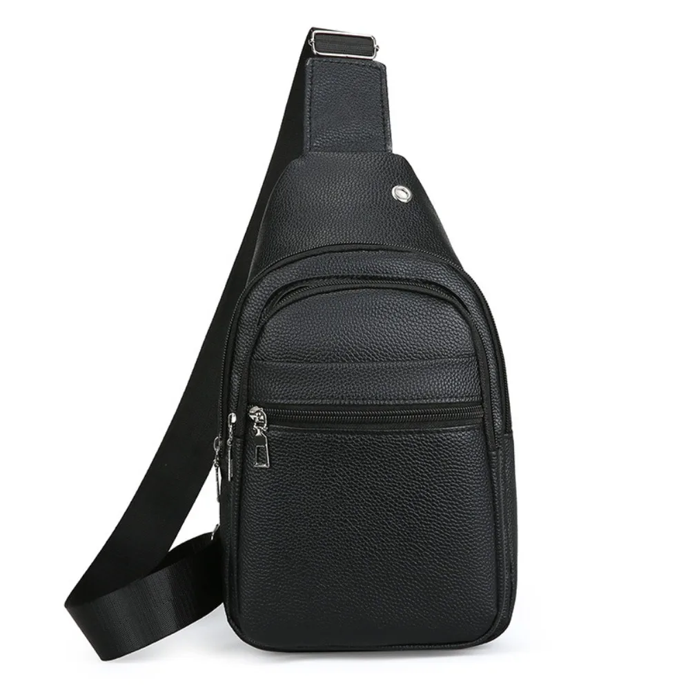 Casual PU Leather Men Chest Bag Multifunctional Large Capacity Crossbody Bag Black Brown Mobile Phone Bag Men Women