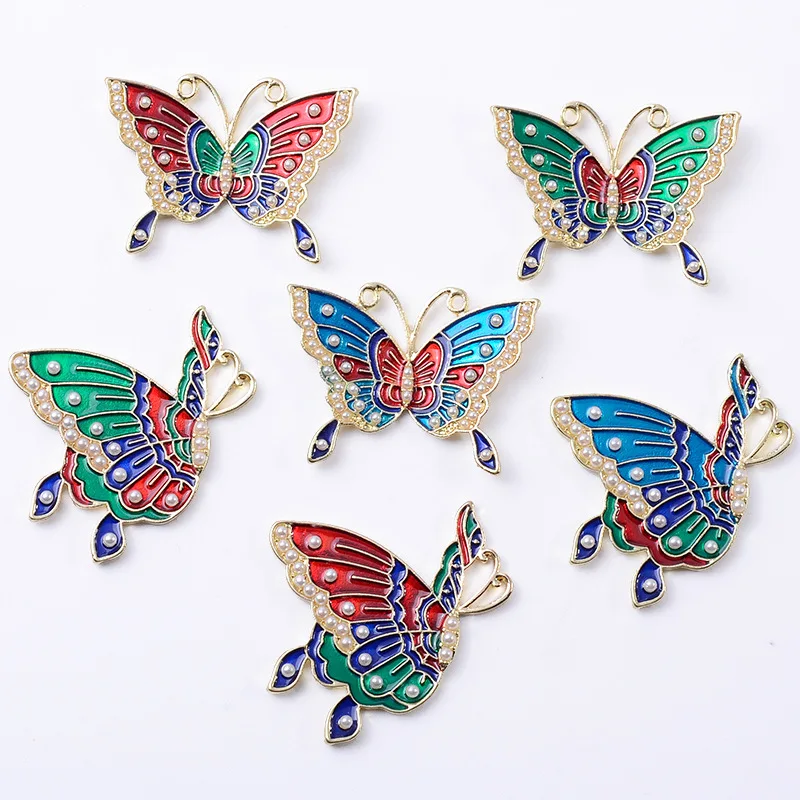 

Antique drip oil imitation burnt blue cloisonne pearl butterfly DIY handmade material hair accessories hair crown hairpin alloy