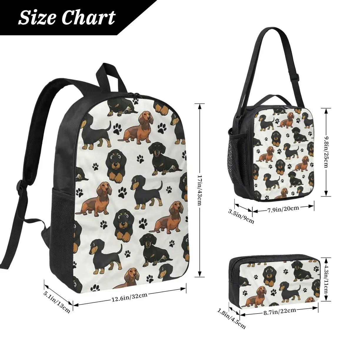 

Dachshund Dog Cartoons Cute Backpack Boys Girls BookBag School Bag Computer Shoulder Bags 3ps Insulated Lunch Bag Pencil Case