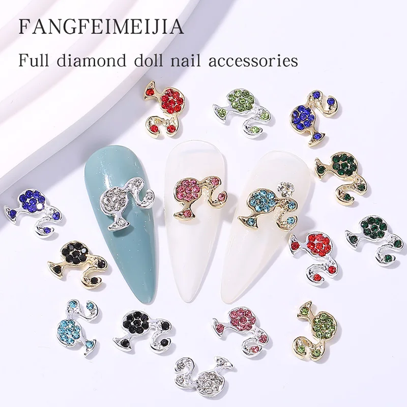 Dijes de uñas brillantes para niña, 10 piezas, joyería de aleación 3D de cristal para manualidades, accesorios de decoración de manicura