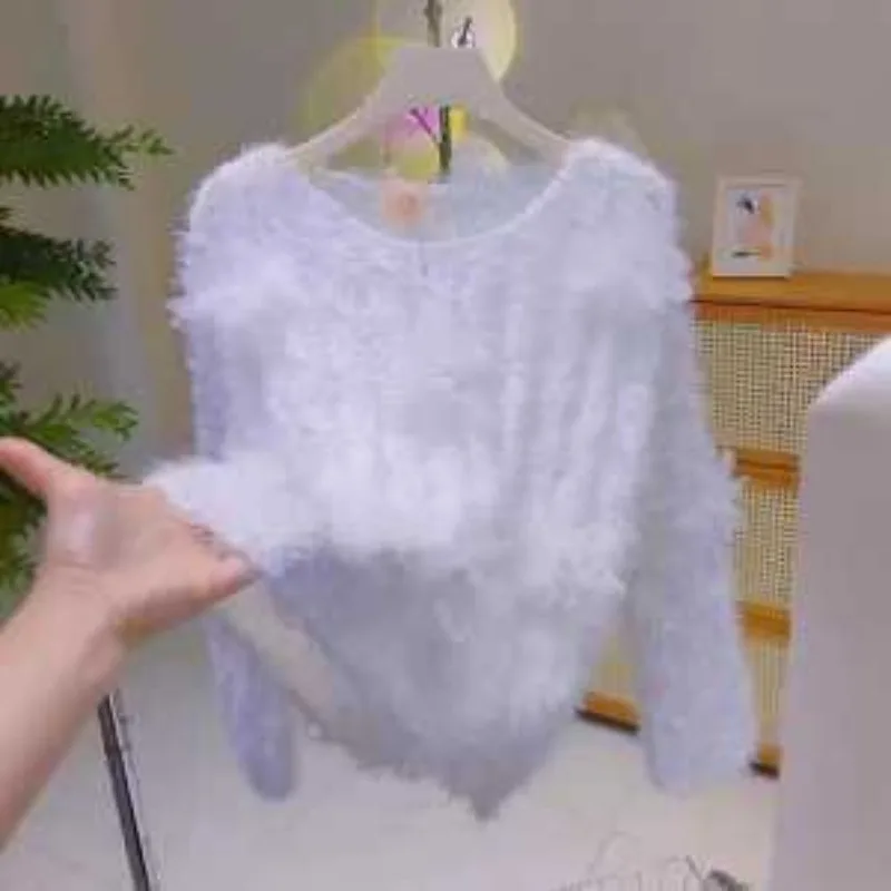 เสื้อสเวตเตอร์ผูกโบว์ประดับลูกปัดสไตล์หวานน่ารักสำหรับผู้หญิง รุ่นใหม่ต้นฤดูใบไม้ผลิ แฟชั่นทันสมัย