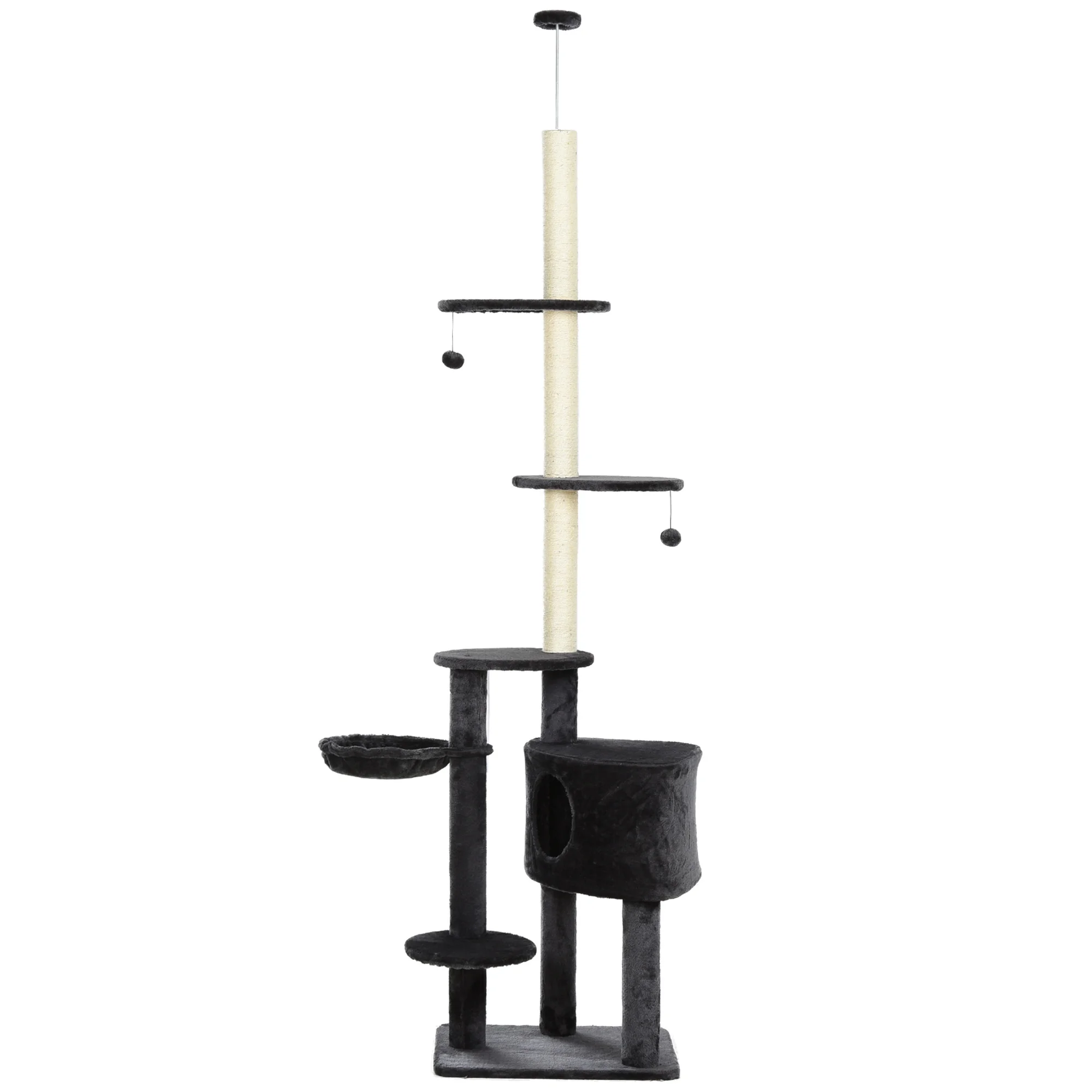 

Adjustable Height Floor-To-Ceiling Vertical Cat Tree with Carpet Platforms, Condo & Rope Scratching Areas, Dark Grey