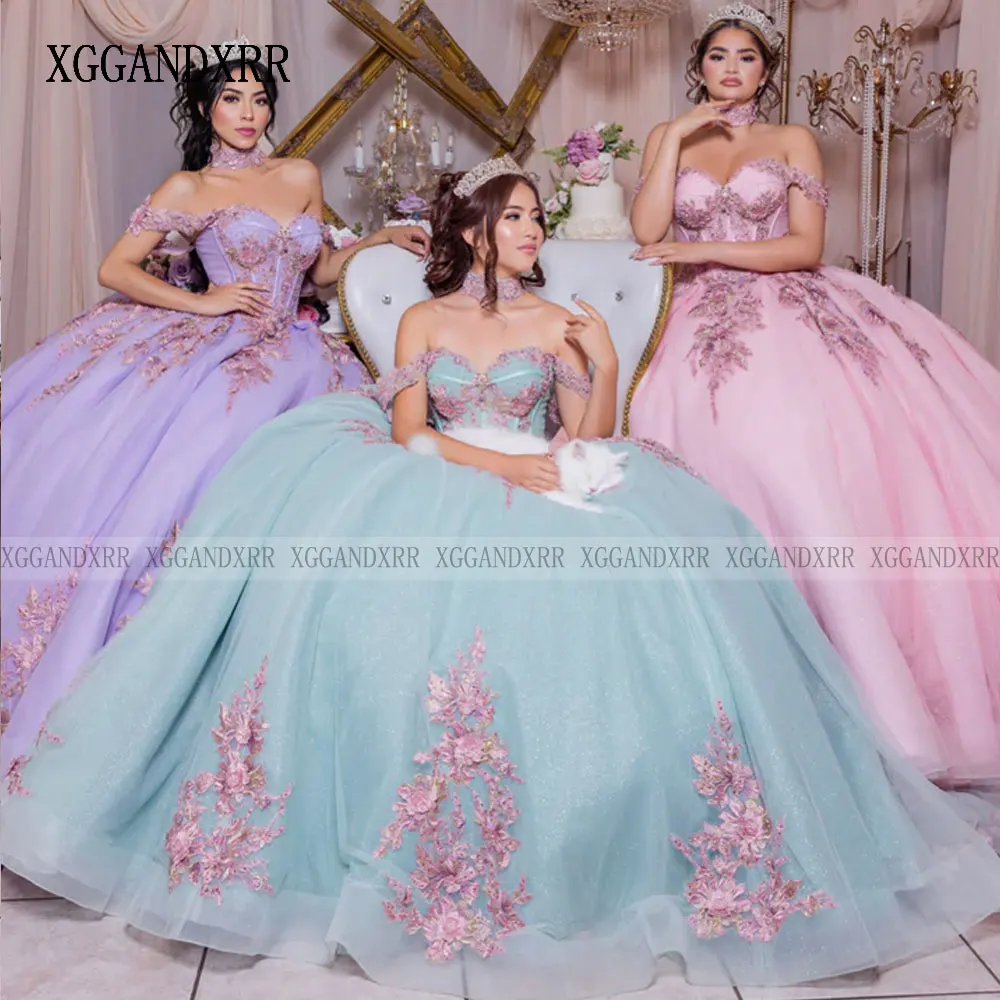 New Ball Gown Quinceanera Dress 2024 3D Floral Appliques Princess Tulle Vestidos De 15 Años Birthday Party Sweet 16 Dress 2023