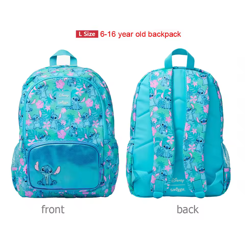MINISO Smiggle School Bags Stitch Backpack Blue Cartoon Children School Bag Lunch Bag Water Bottle Student Gift - AliExpress 