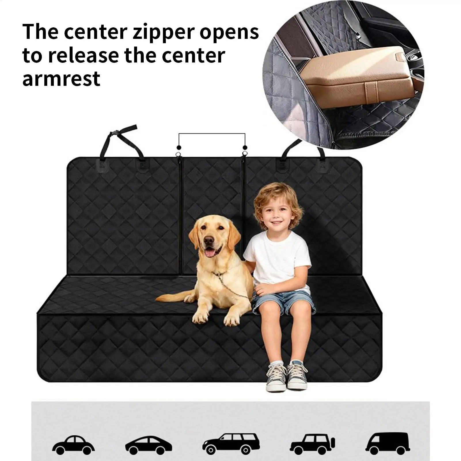 

Car Back Seat Pet Cushion Waterproof Dog Seat Cover Supplies Double Zipper Waterproof Adjustable Strap Back Seat Pet Cover