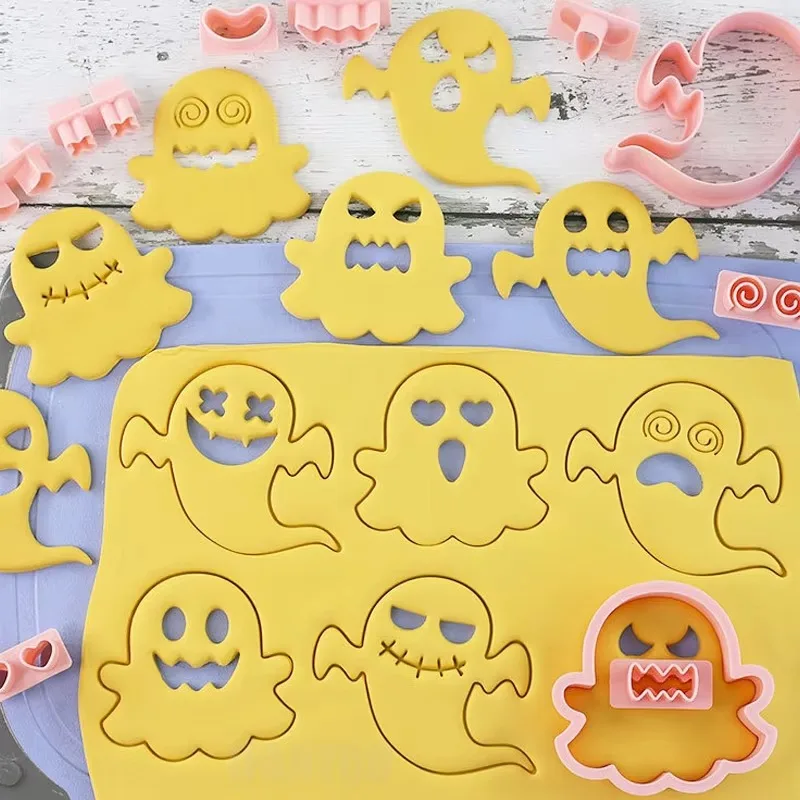 10Pcs Halloween Ghost Cookie Cutter with Different Patterns Cute Ghost Skull Biscuit Mold Baking Tools Halloween Party Supplies