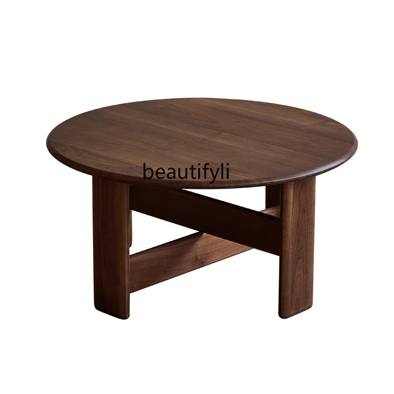 

North America Black Walnut Solid Wood round Coffee Table Living Room Coffee Table Log Nordic