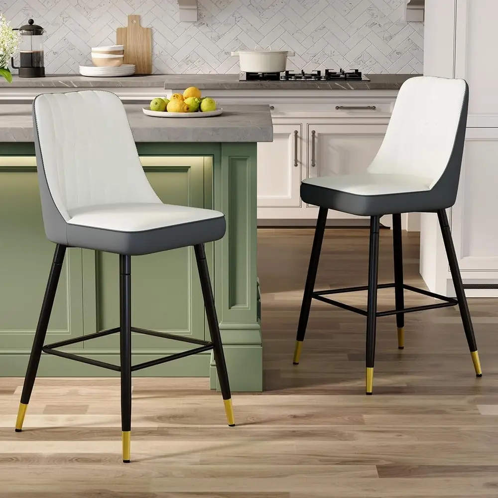 

Set of 2, 27 High-Back Leatherette Bar Stools with Padded Seats and Curved Backrests for Kitchen Islands or Dining