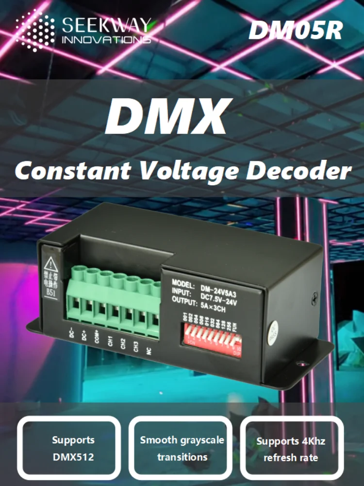 Dekoder DMX 512, 3 kanały x 5 A do taśm LED RGB, DC 12-24 V, sterownik, sterownik ściemniacza, z konwersją sygnału RS485 na scenę