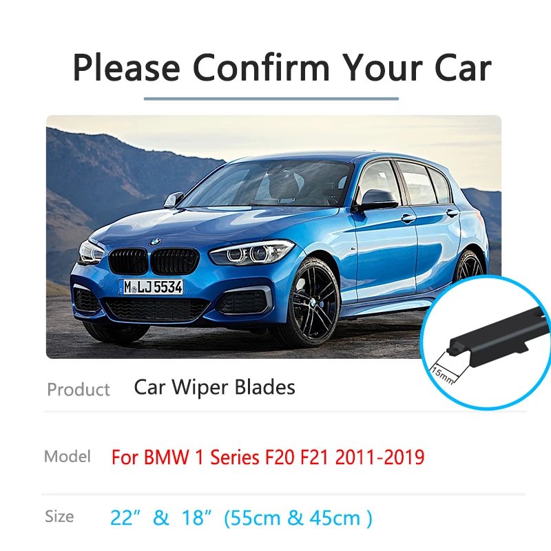 For BMW 1 Series F20 F21 2011~2019 Front Rear Wiper Blades Rubber Window Windshield Windscreen Brushes Cleaning Car Accessories