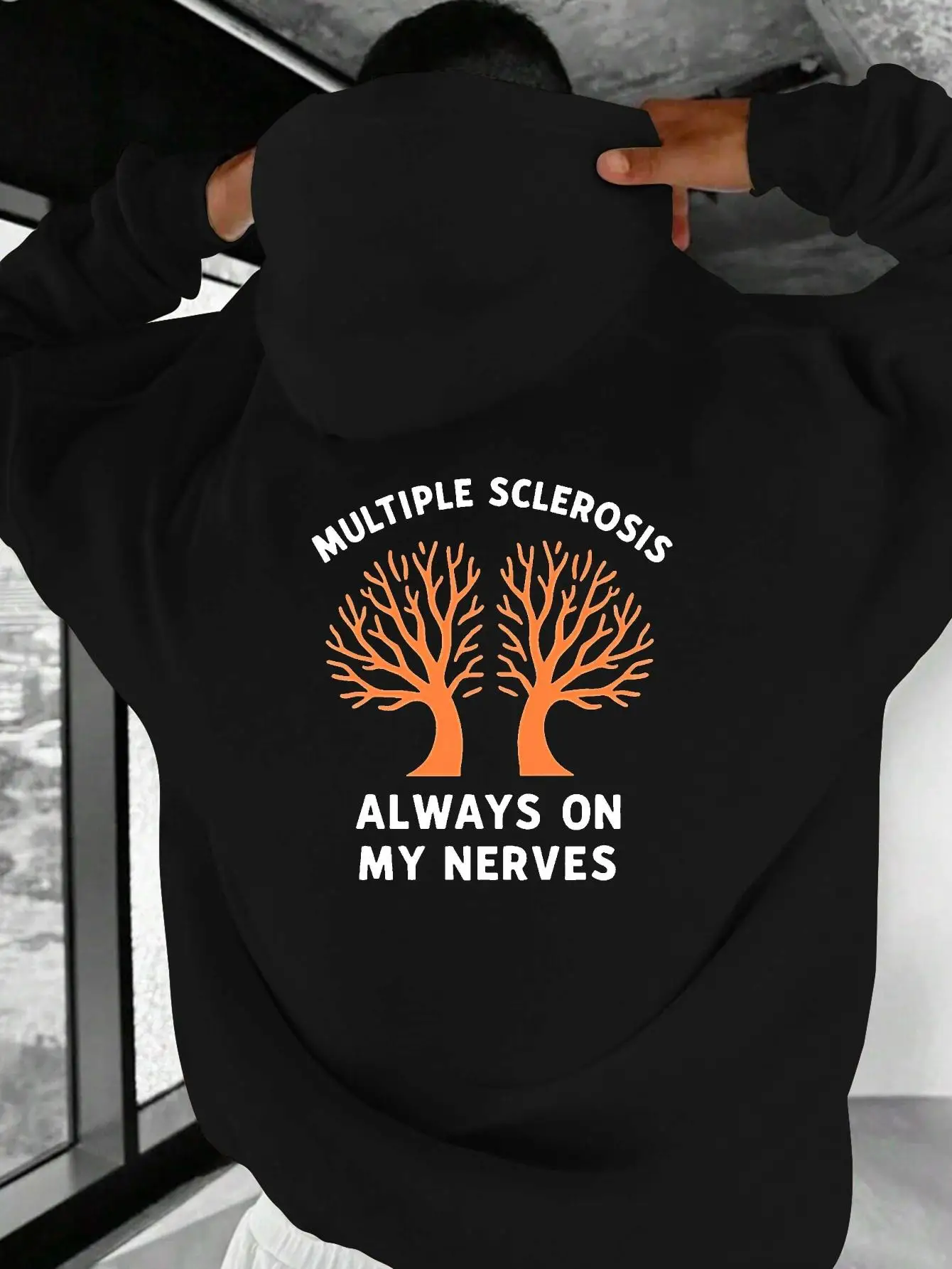 

2025 New Men's Autumn and Winter Hoodies - "Always on My Nerves" Orange/White Tree Design, Loose and Casual Pullover