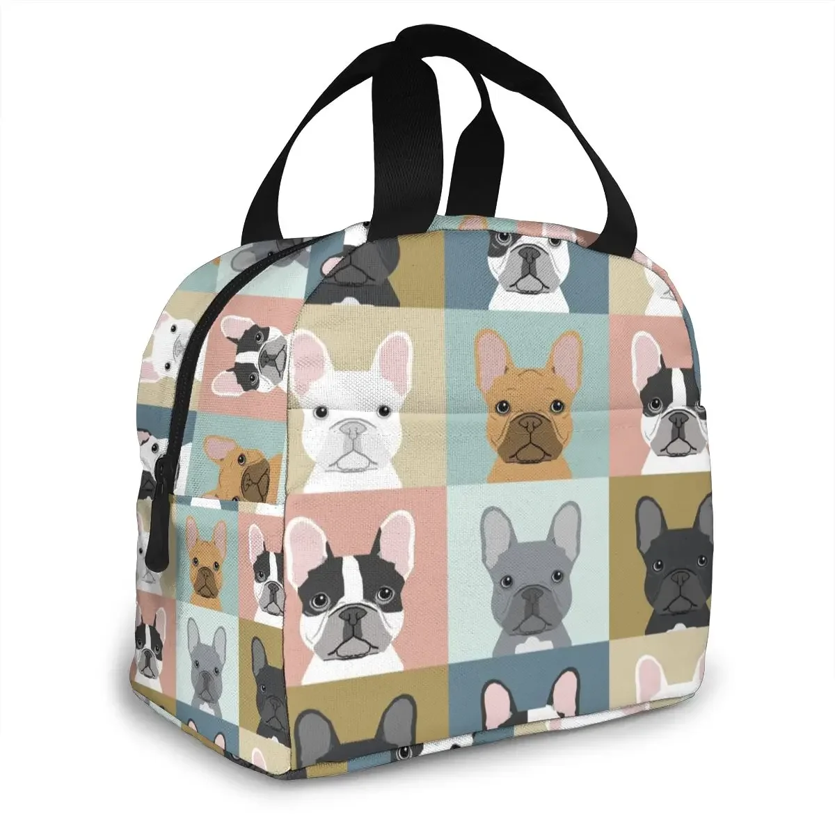 Cute French Bulldog Print Lunch Bag For Women Portable Insulated Canvas Thermal Food Lunch Bags Women Kids Picnic Bag Totes