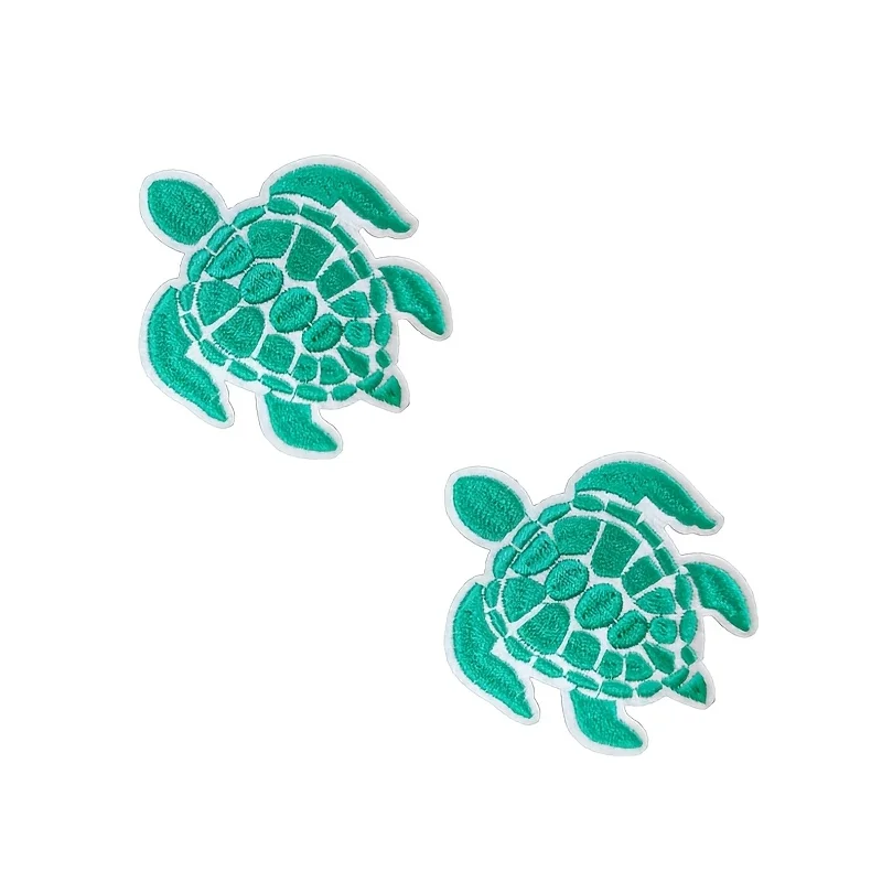 2pcs Large Sea Turtle Patch, Turtle Badge, Iron-On/Sew-On For DIY Clothing, Embroidered Patch For Jackets, T-Shirts, Bags, Hats