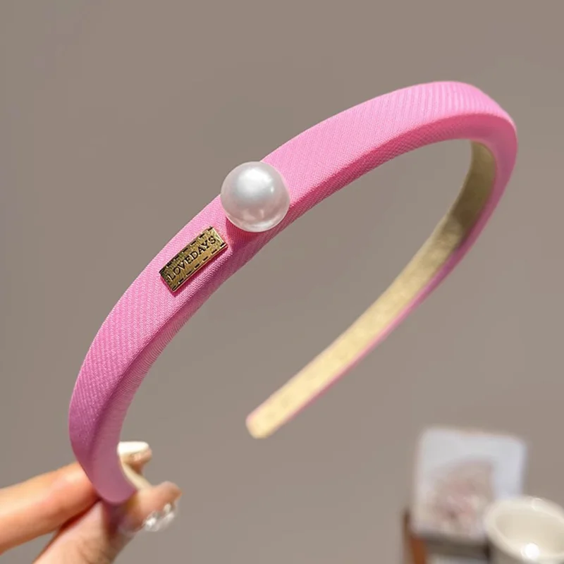 Vintage Style Pearl Hairbands For Women Girl Sweet Pink Headwear Thickened Headband