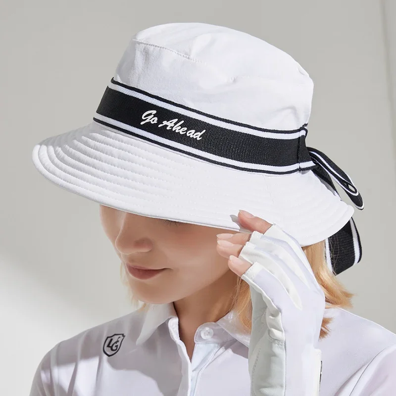 Love Golf Women Bow Wide Brim Golf Caps Ladies Sunscreen Fishermen Hats Female Breathable Bucket Sun Visor Quick Dry Travel Caps