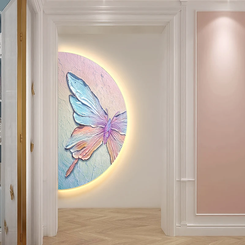 Modern Butterfly LED Crystal Porcelain Wall Lamp Corridor Foyer Living Room Home Creative Decoration Lustre Lighting Mural Light