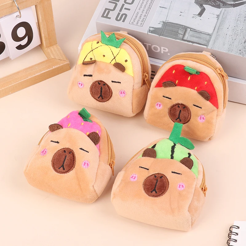 Portefeuille en peluche Capybara mignon, porte-monnaie animal de dessin animé, changeur d'argent portable, poudres, sac de rangement pour écouteurs, cadeaux d'anniversaire