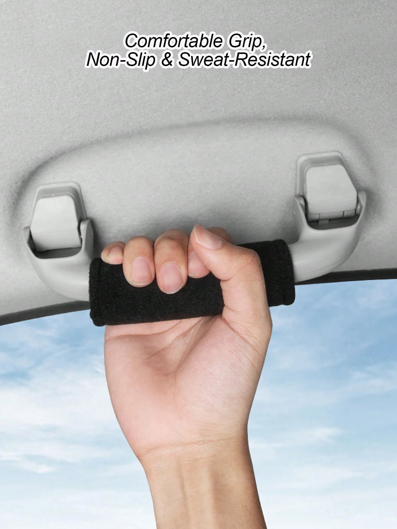 Car Door & Roof Handle Covers – Soft Plush Interior Grip Protectors with Sport Logo, Anti-, Sweat-Absorbent, Durable for All Sea