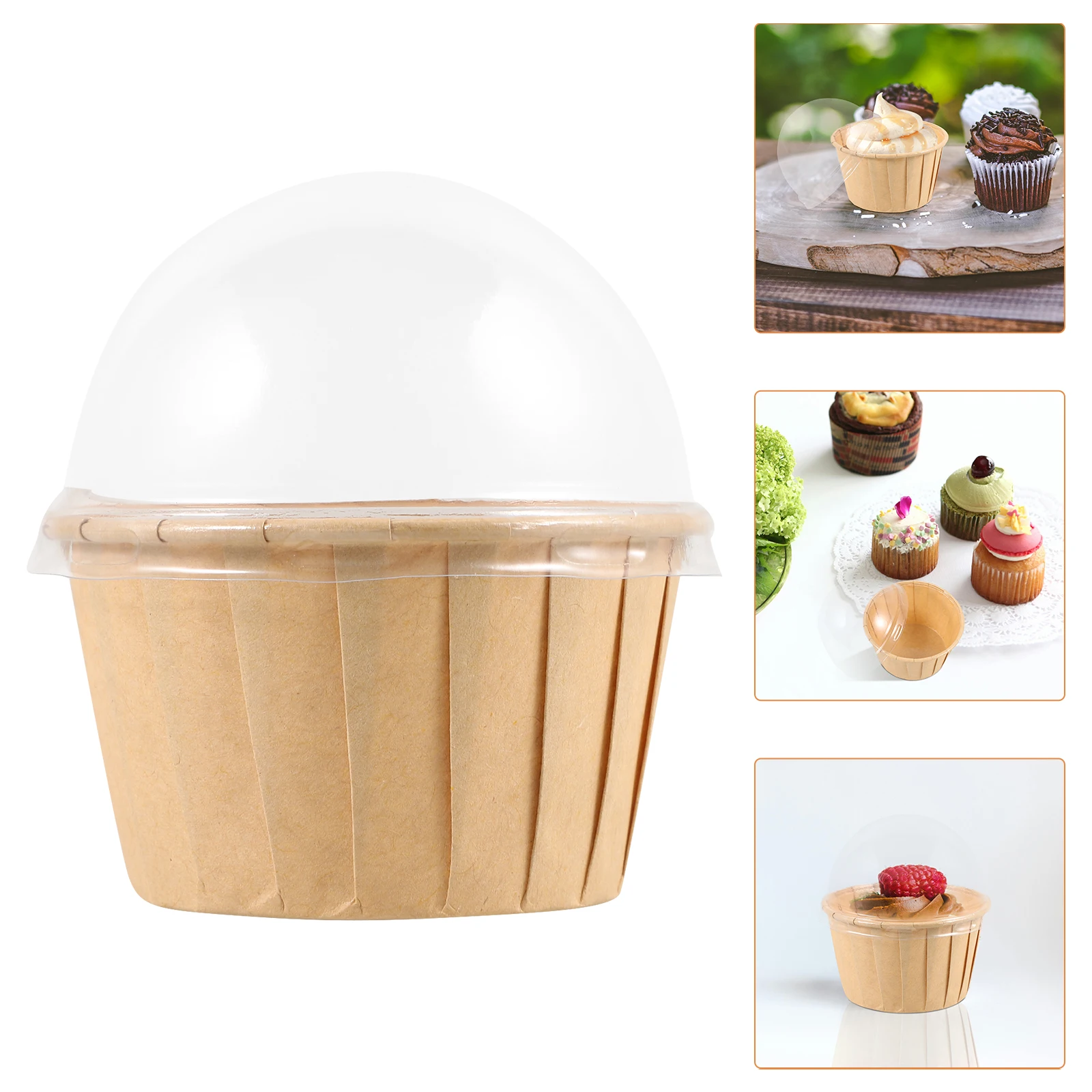 

50Pcs Cake Box Containers Paper Liners Muffins Cupcakes Baking Cups Wedding Party Dessert Decoration Cheese Cake Cups with Lid