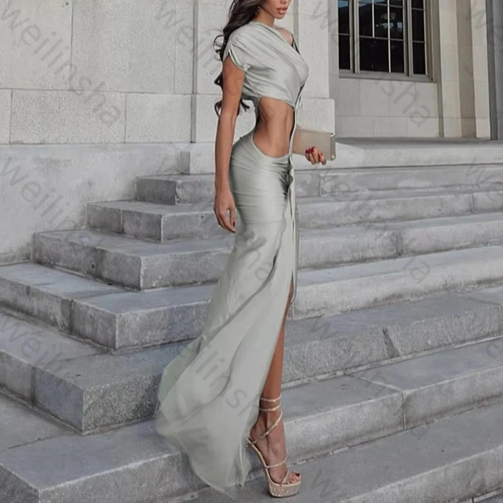 Sexy Unregelmäßige Aushöhlen Abendkleider Elegante Kurzen Ärmeln Falten Promi Kleid Hohe Qualität Prom Party Kleider Angepasst