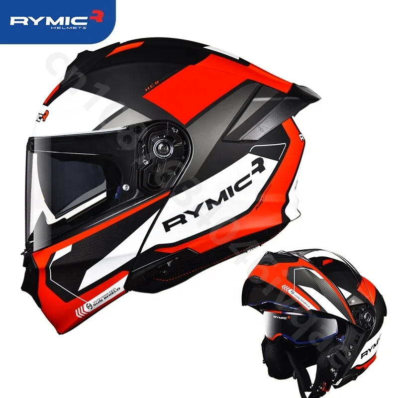 RYMIC Motor Flip Up Helmet Full Face Modular Motorcycle Helm Dual Lens DOT ECE Certified Off-Road Cascos Para Motos