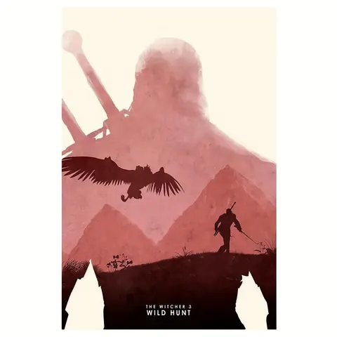 1pc Witcher Wild Hunt Frameless Canvas Poster - 12.0x18.0inch, Winter Mountain Landscape with Flying Creatures & Silent Hanging