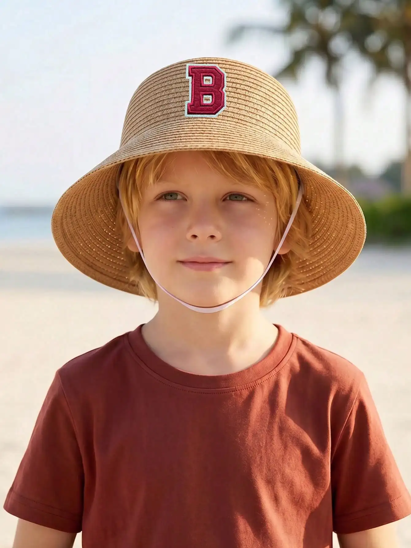 1Pc 3-8Y Boys Coffee Bow Straw Hat Woven Sun Hat Breathable Outdoor Beach Summer Shade Cap for Kids Daily Play Travel - view 3