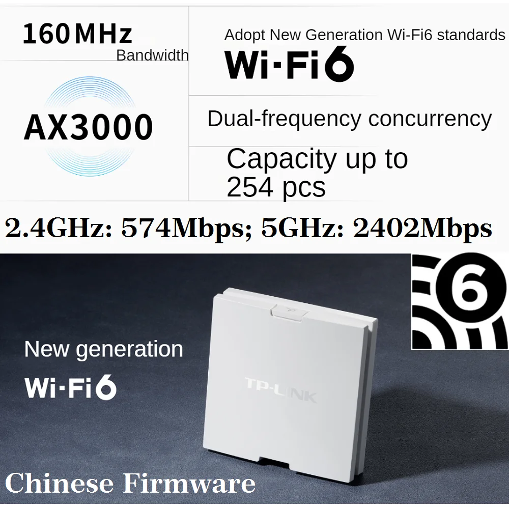 

Dual Band 3000Mbps in Wall AP WiFi6 project Indoor AP 802.11AX WiFi 6 Access Point 2.4GHz 574Mbps 5GHz 2402Mbps PoE Power Supply