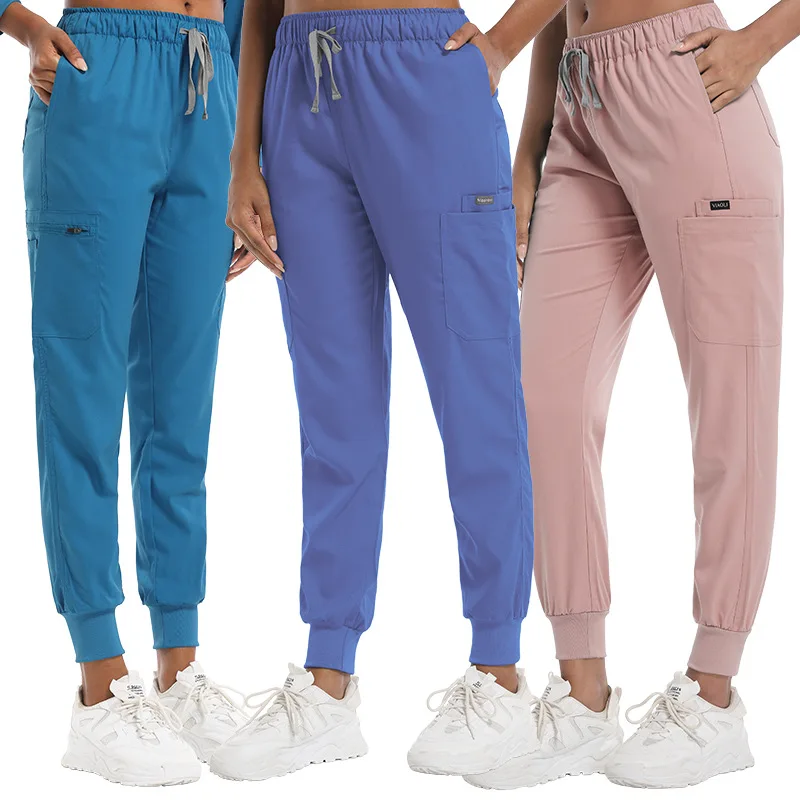 

Men women Solid color Scrubs Pants Jogger Trouser Stretch Medical Dental Clinic Surgical Pants Doctor Nurse Scrub Bottoms XS-XXL