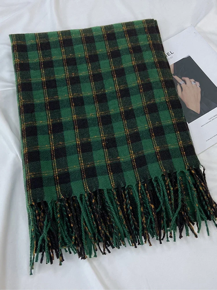 ผ้าพันคอแฟชั่นใหม่ สไตล์วินเทจหวานๆ ผ้าคลุมศีรษะสำหรับฤดูหนาว ผู้หญิง ผู้ชาย ลายสก็อต ผ้าพันคออุ่นๆ ผ้าพันคอแบบพันรอบตัว ผ้าคลุมไหล่