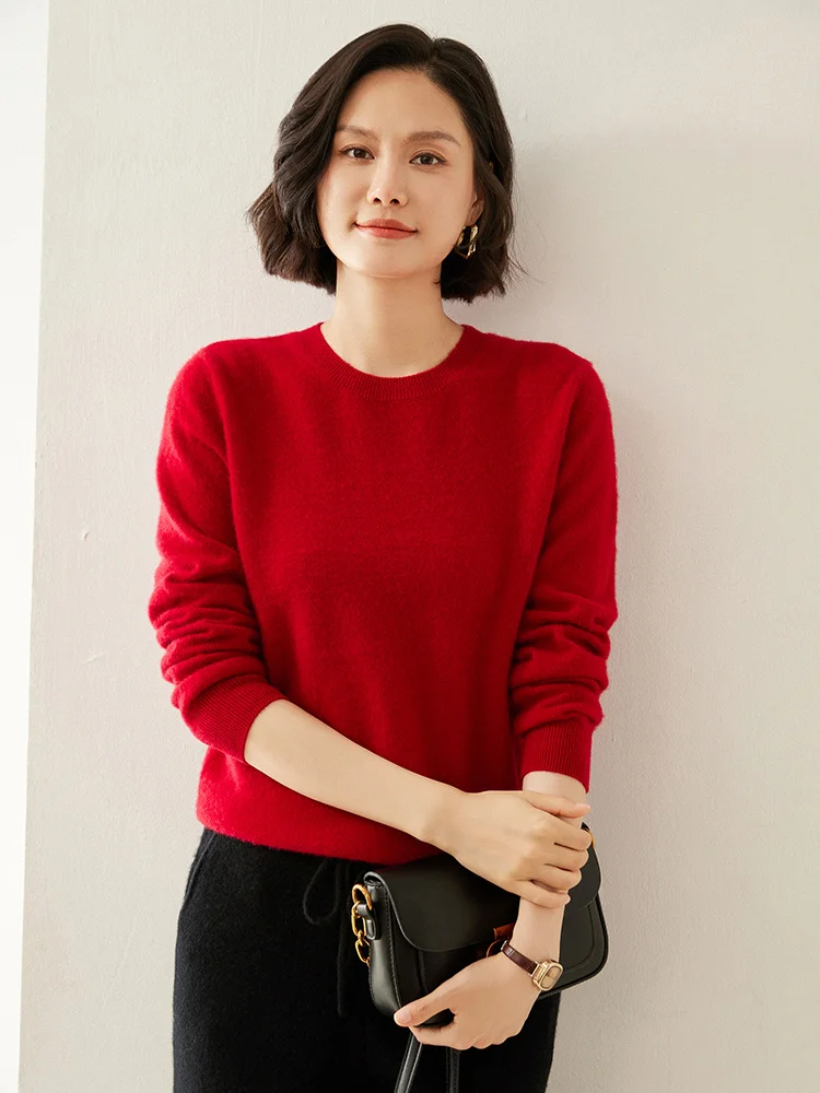 Aliselect Autumn Winter Women Sweater 100% Cashmere Basic O-neck Pullover Solid Casual Cashmere Knitwear Female Grace Clothing