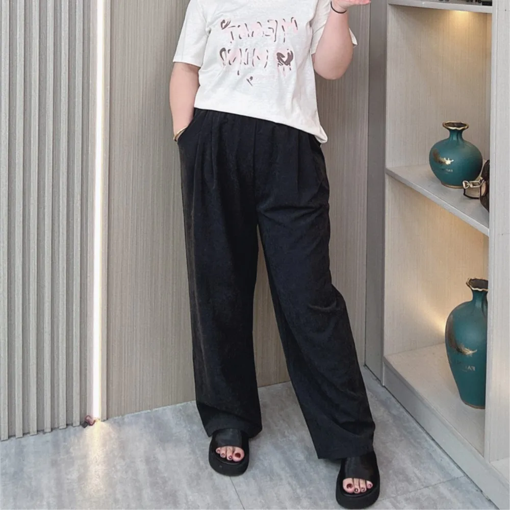 Elastic Waist Wide Leg Casual Pants Women's Plus Size Loose Thin Straight Trousers