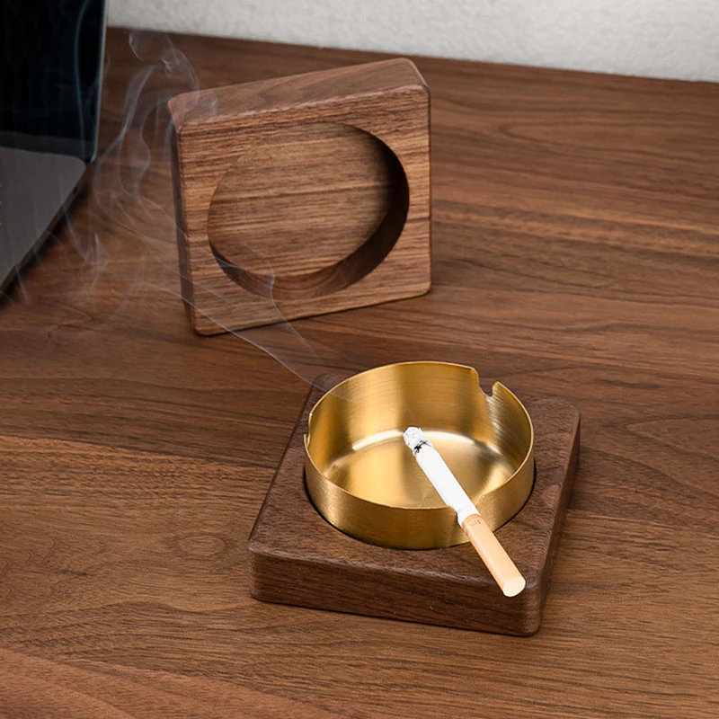 

Premium Square Wooden Ashtray with Lid Stainless Steel Liner Windproof Ash Tray for Home Office Birthday Christmas Gift for Men