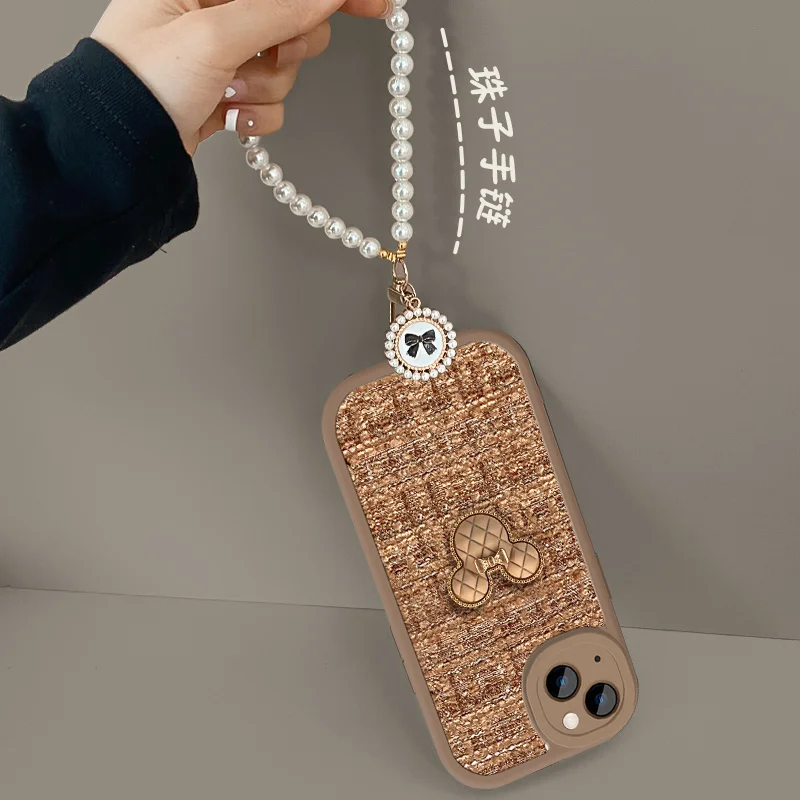 귀여운 3D 만화 패턴 휴대폰 케이스, 아이폰 14 13 12 11 프로 맥스 X XS XR 14 플러스 렌즈 낙하 방지 커버, 진주 끈 체인 포함