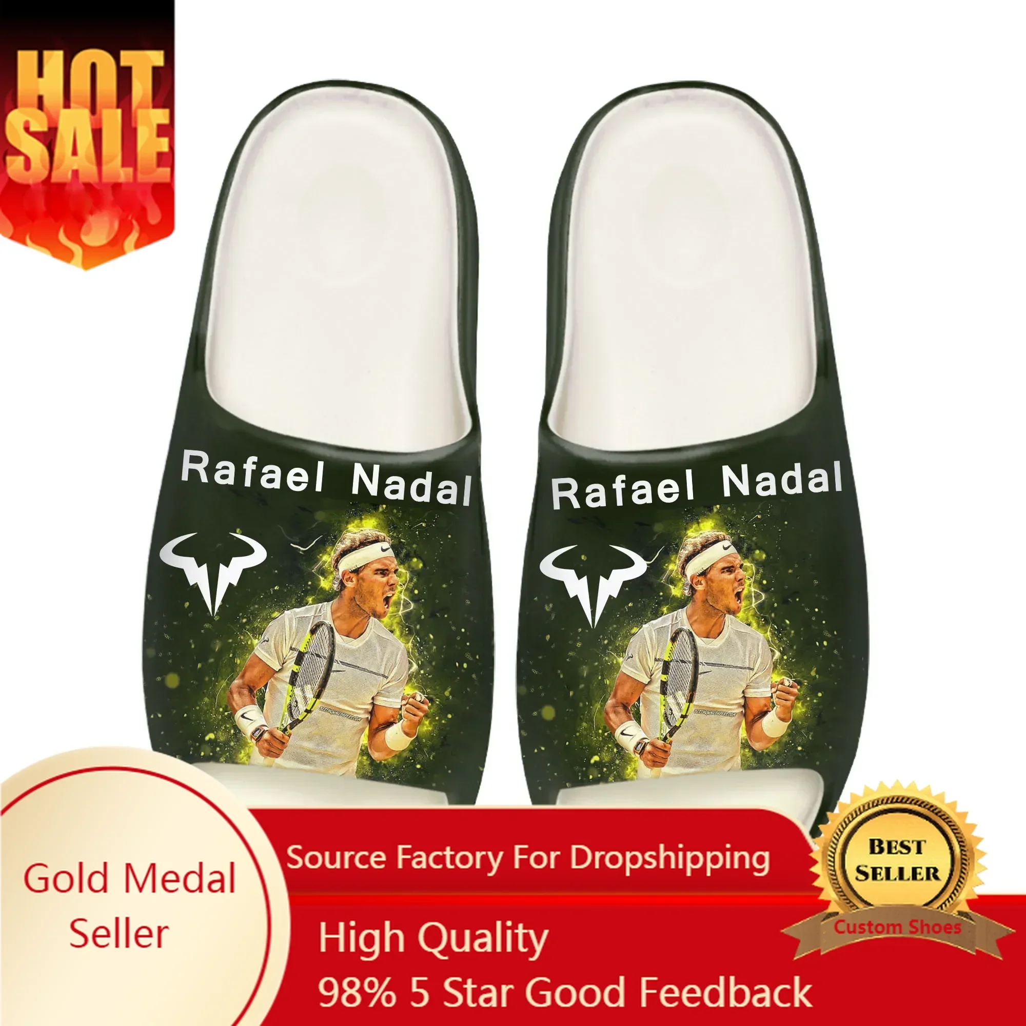 

Rafael Nadal tennis player Soft Sole Sllipers Home Clogs Step on Water Shoes Mens Womens Teenager Customize on Shit Sandals