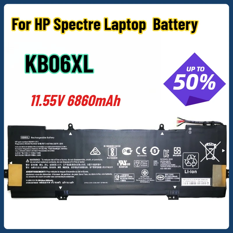 

11,55 В 6860 мАч KB06XL TPN-Q179 HSTNN-DB7R 15-bl012dx Аккумулятор для ноутбука HP Spectre X360 15-bl051sa 15-bl030ng 15-bl000 15-b