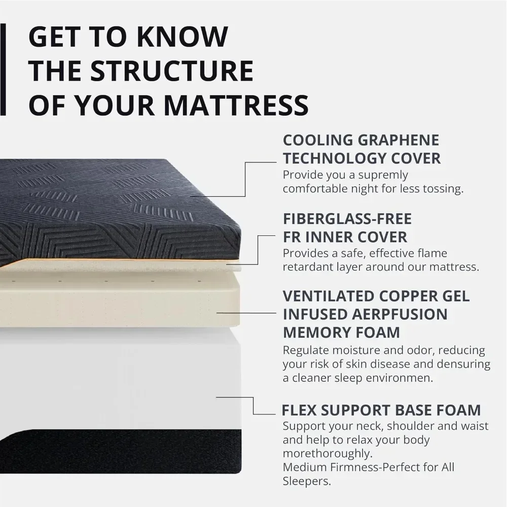 14 inch Firm Mattress, Memory Foam Mattress with Cooling Cover, Bed in a Box, CertiPUR-US Certified, Breathable and Supportive