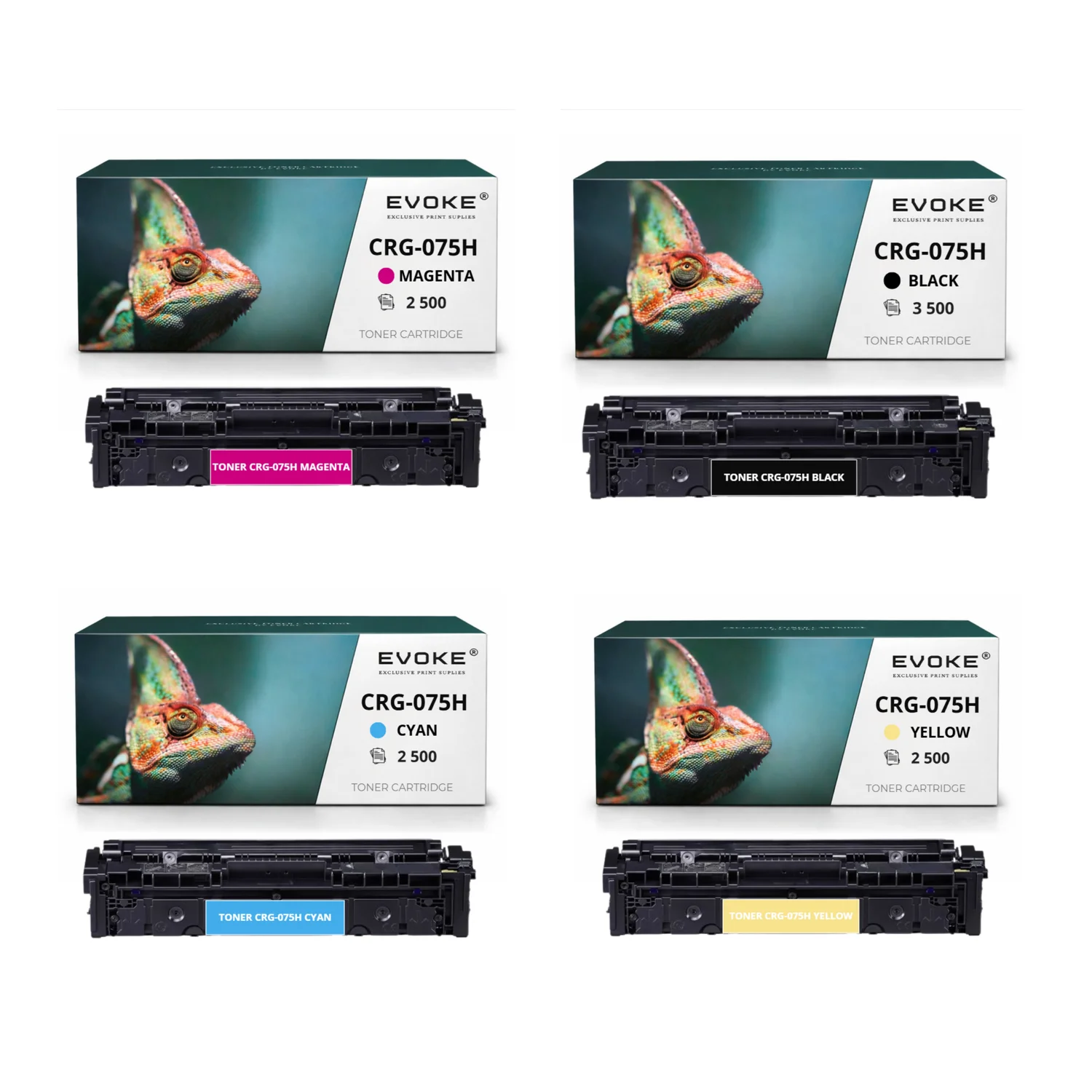 Evoke Compatibele Toner voor Canon Crg-075H Crg075H 075H 4X Cmyk: Zwart, Cyaan, Magenta, Geel 11000 Pagina's I-Sensys Lbp646Cdw Lbp647Cdw; Mf662Cdw Mf664Cdw Mf667Cdw