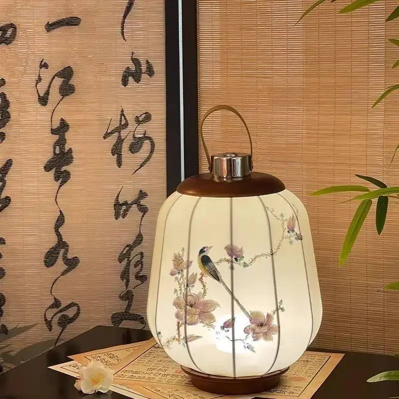 New Chinese Style Portable Desk Lamp With Zen Inspired Hand Drawn Atmosphere Retro Bedroom Style And Bedside Lamp