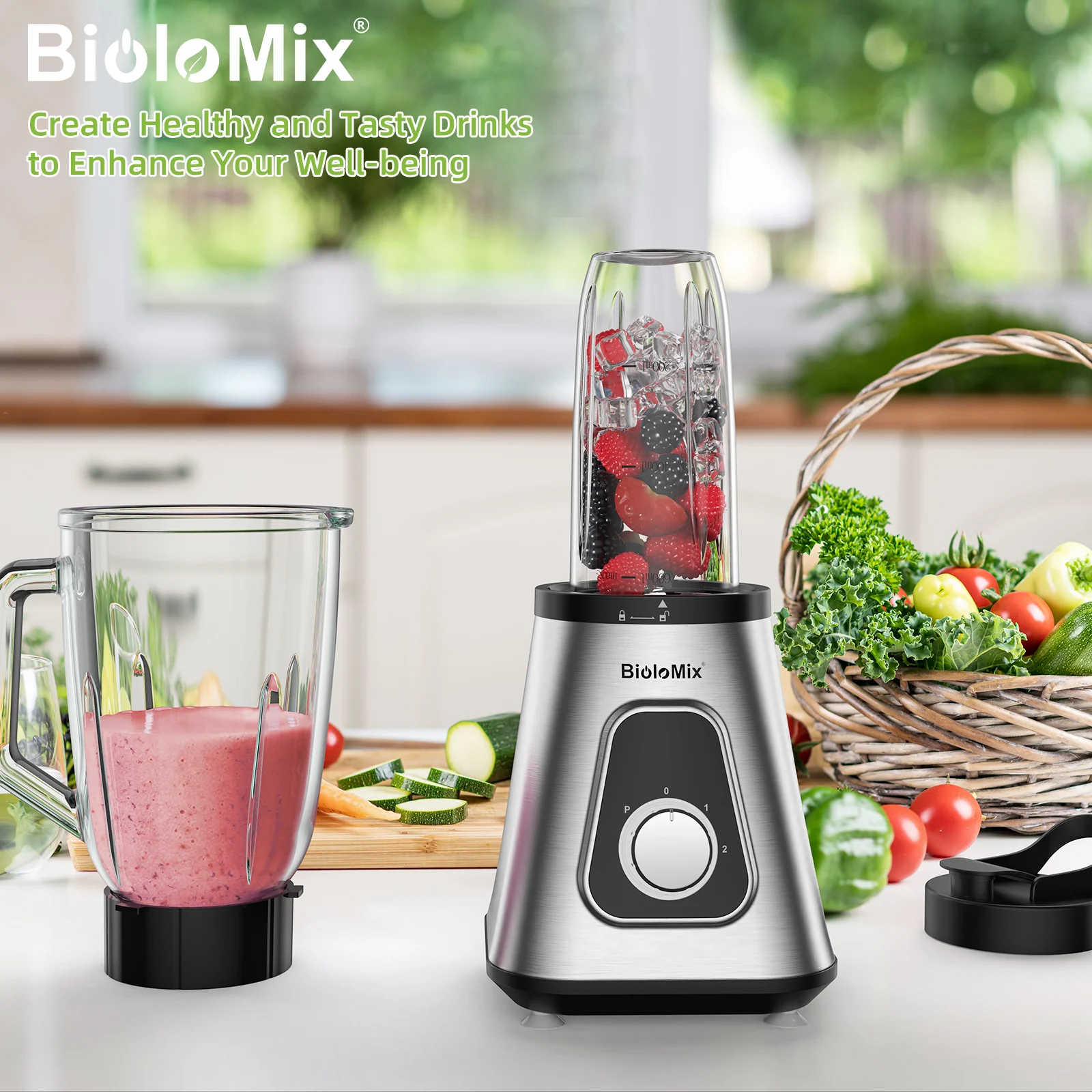 ミキサー　Biolomix 1300wスージーブレンダー、1.5lガラスジャー S8dda4a3b1d29436aa2e945d170381